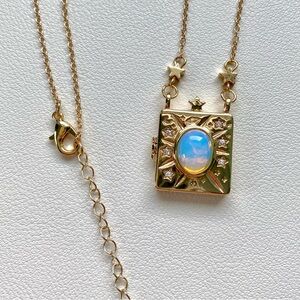Gold and Blue Opal Pendant Necklace